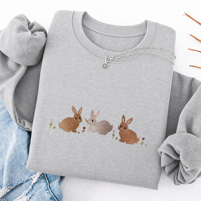 Embroidered Three Bunnies Classic Crewneck Sweatshirt