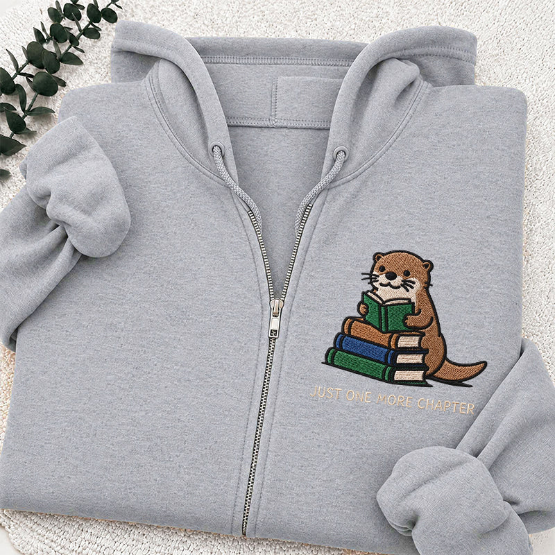 Embroidered Reading Otter Classic Full Zip Hoodie