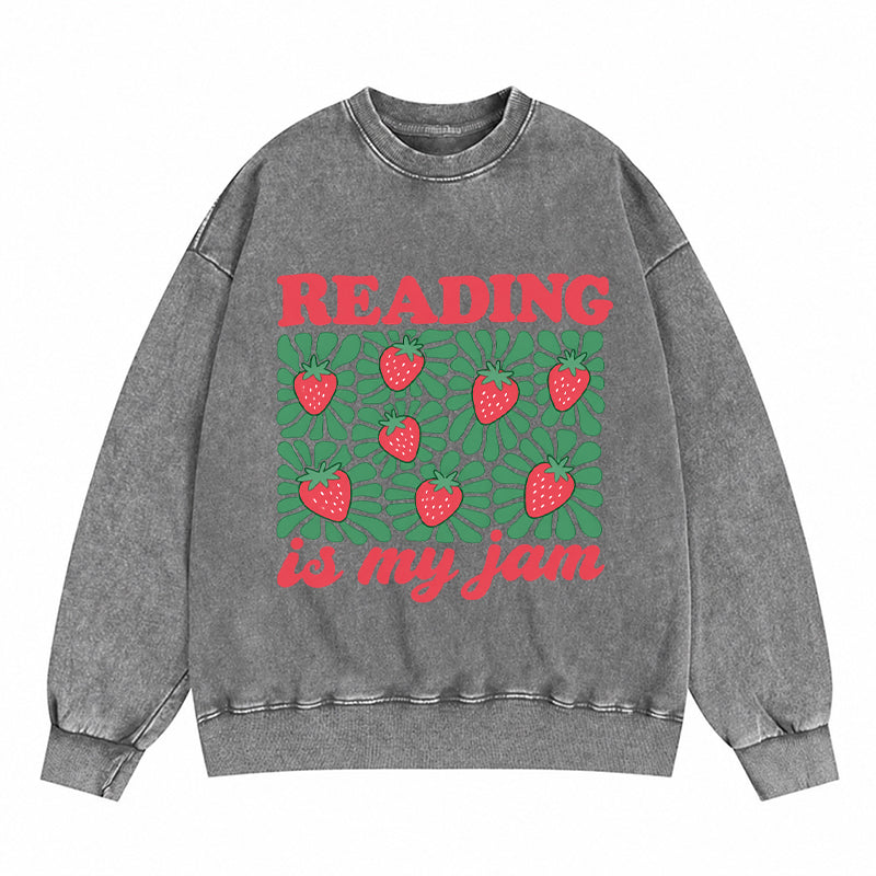 Reading Is My Jam Strawberry Washed Crewneck Sweatshirt