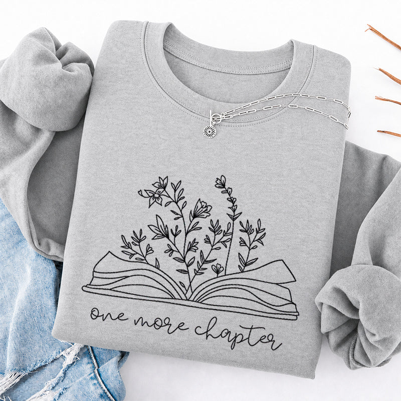 Embroidered One More Chapter Floral Book Classic Crewneck Sweatshirt