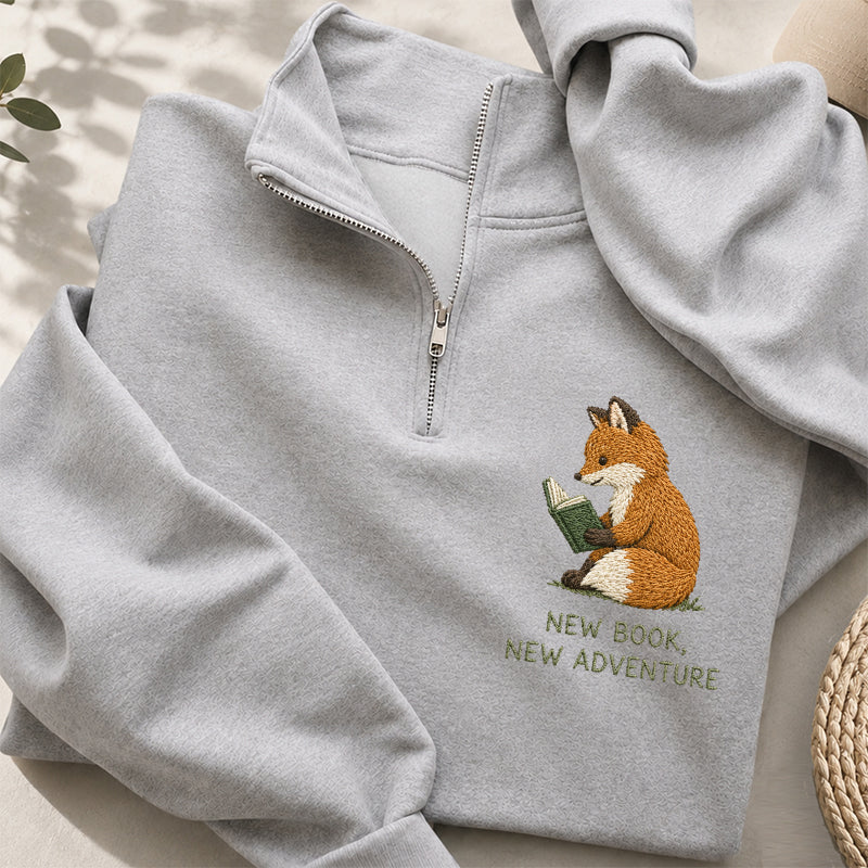 Embroidered New Book New Adventure Classic Quarter Zip Sweatshirt