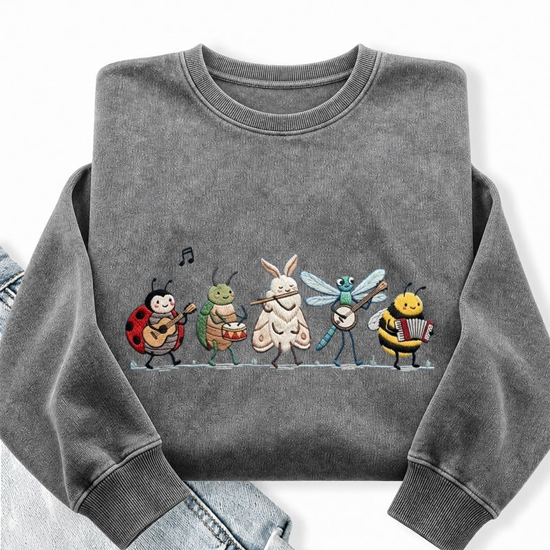 Embroidered Bug Orchestra Washed Crewneck Sweatshirt