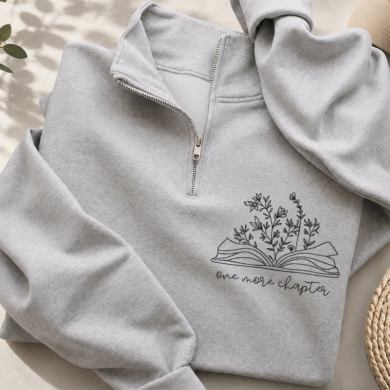 Embroidered One More Chapter Floral Book Classic Quarter Zip Sweatshirt
