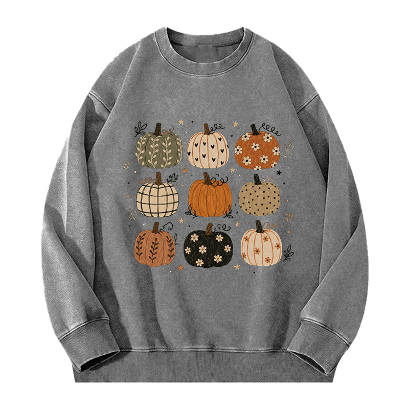 Boho Fall Pumpkins Washed Crewneck Sweatshirt