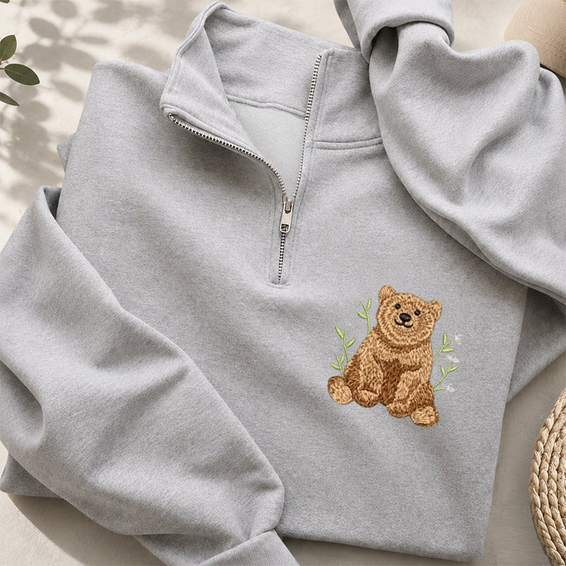 Embroidered Floral Beer Classic Quarter Zip Sweatshirt