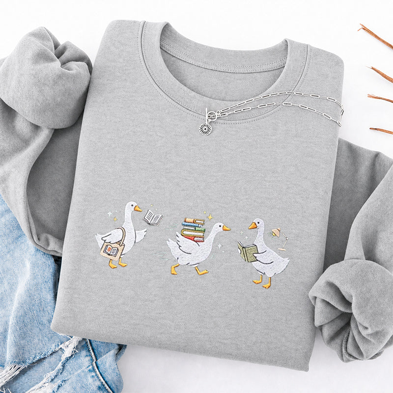 Embroidered Bookish Goose Classic Crewneck Sweatshirt