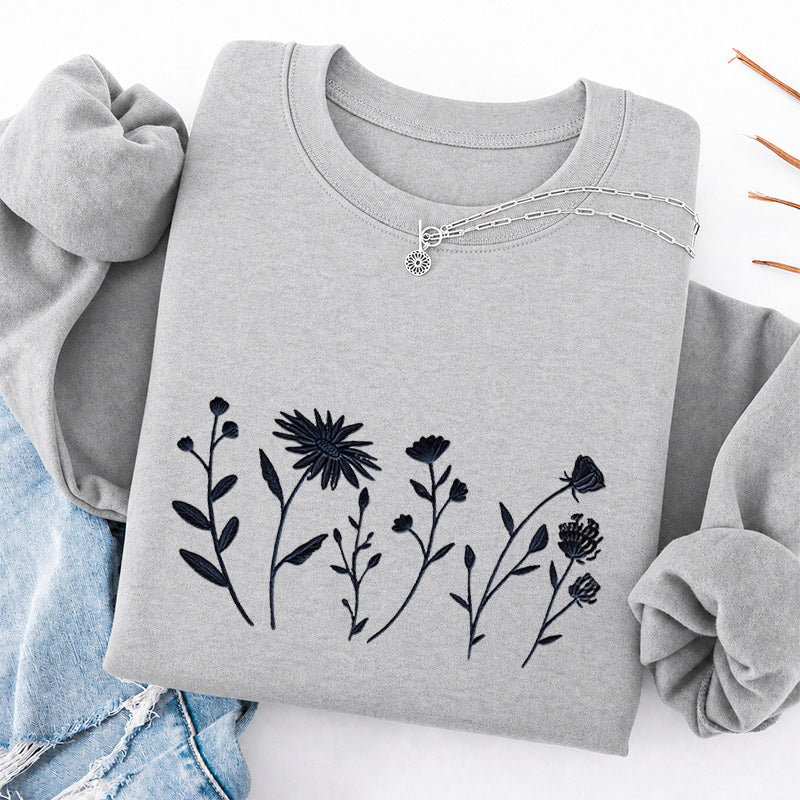 Embroidered Floral Cottagecore Classic Crewneck Sweatshirt