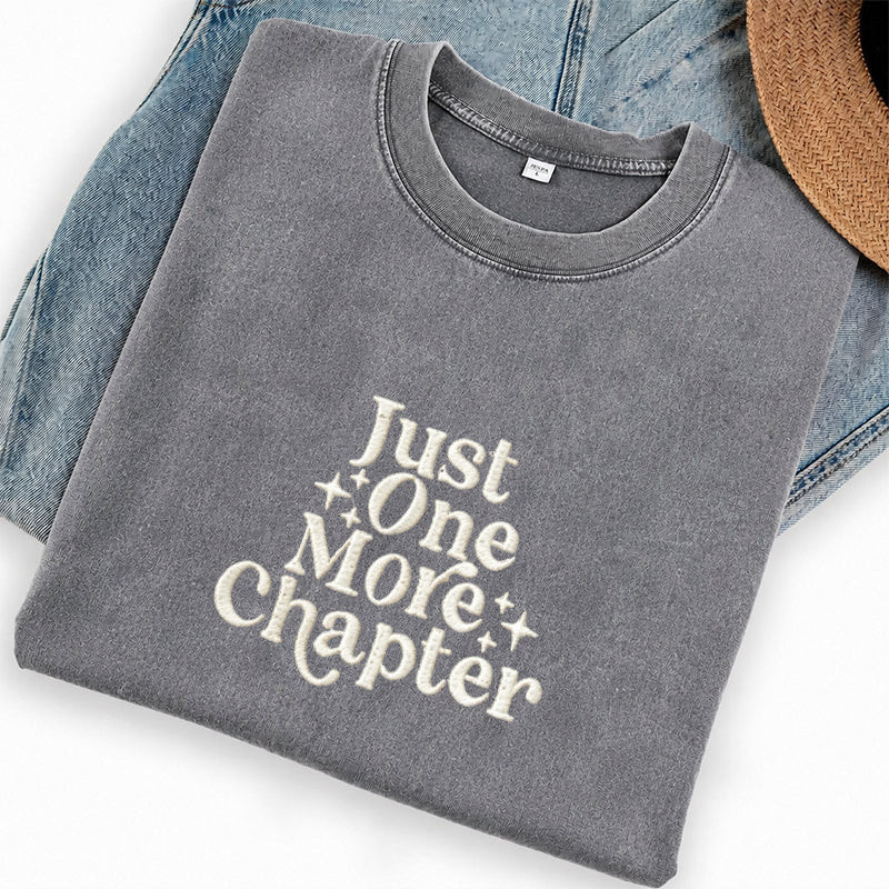 Embroidered Just One More Chapter Washed Crew Neck T-Shirt
