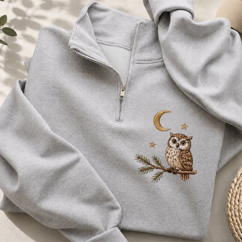 Embroidered Night Owl Classic Quarter Zip Sweatshirt