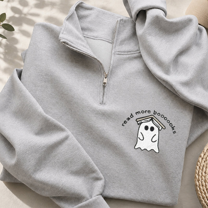 Embroidered Read More Boooooks Classic Quarter Zip Sweatshirt