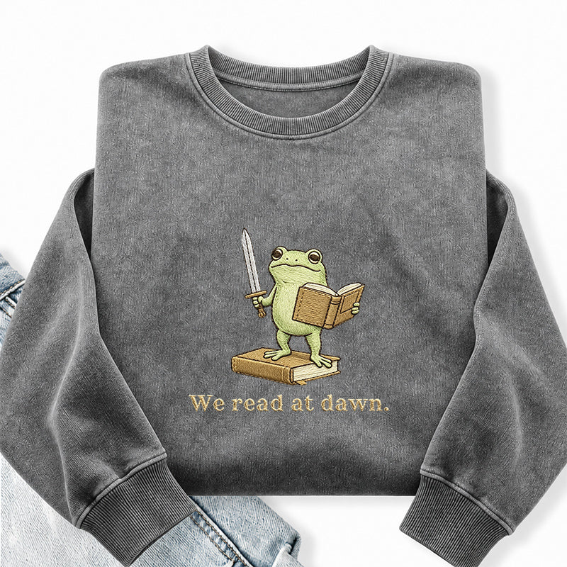 Embroidered We Read At Dawn Washed Crewneck Sweatshirt