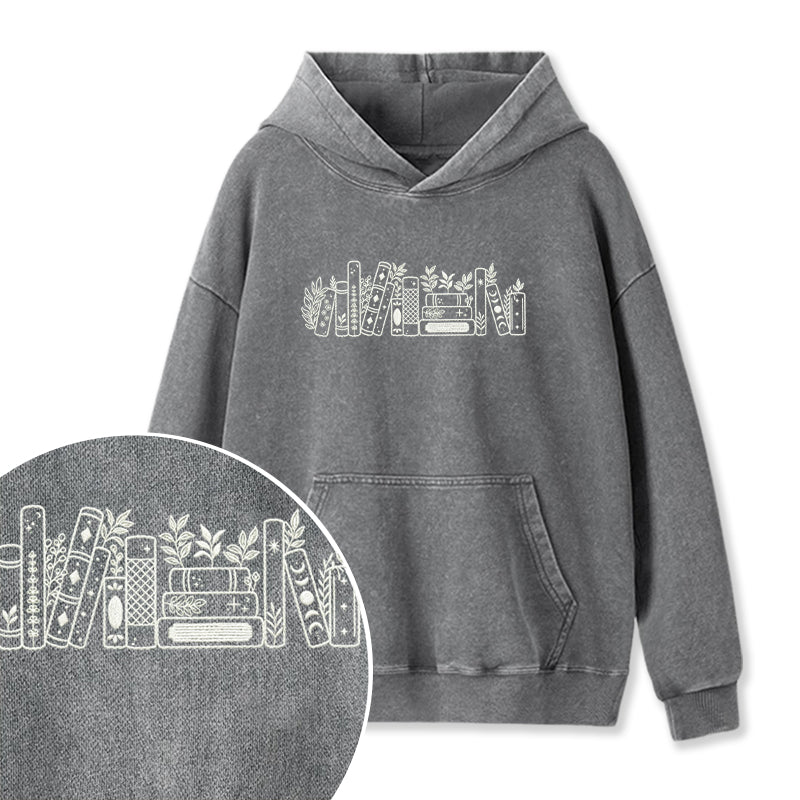Embroidered Flower Book Washed Hoodie