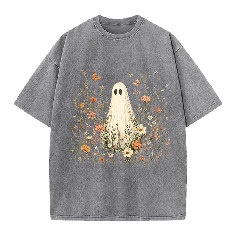 Floral Ghost Boho Washed Crew Neck T-Shirt