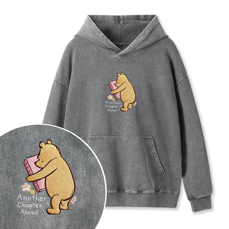 Embroidered Reading Bear Another Chapter Ahead Washed Hoodie