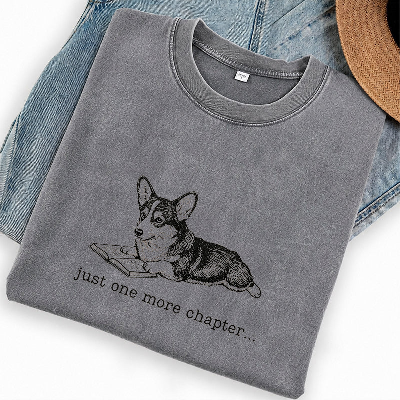 Embroidered One More Chapter Corgi Washed Crew Neck T-Shirt