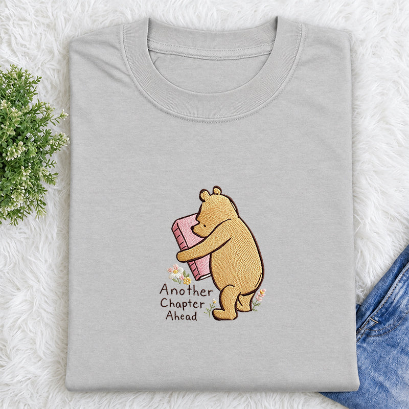 Embroidered Reading Bear Another Chapter Classic Crew Neck T-Shirt