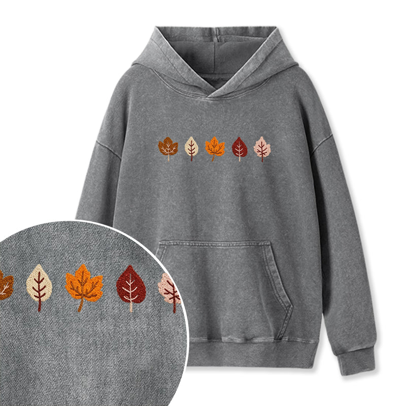 Embroidered Fall Leaves Washed Hoodie