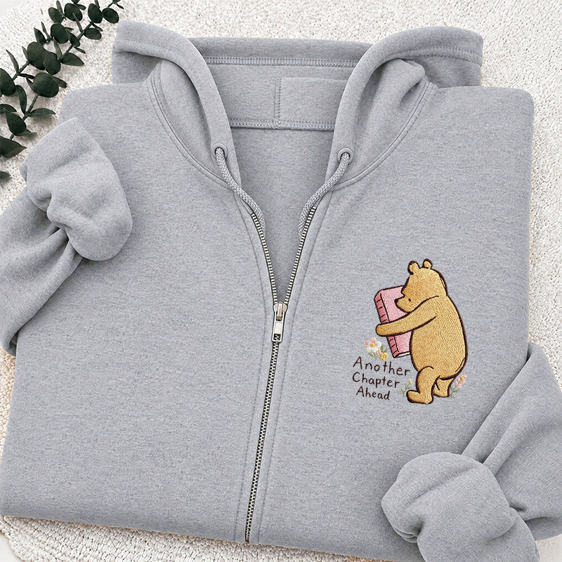 Embroidered Reading Bear Another Chapter Classic Adult Unisex Full Zip Hoodie
