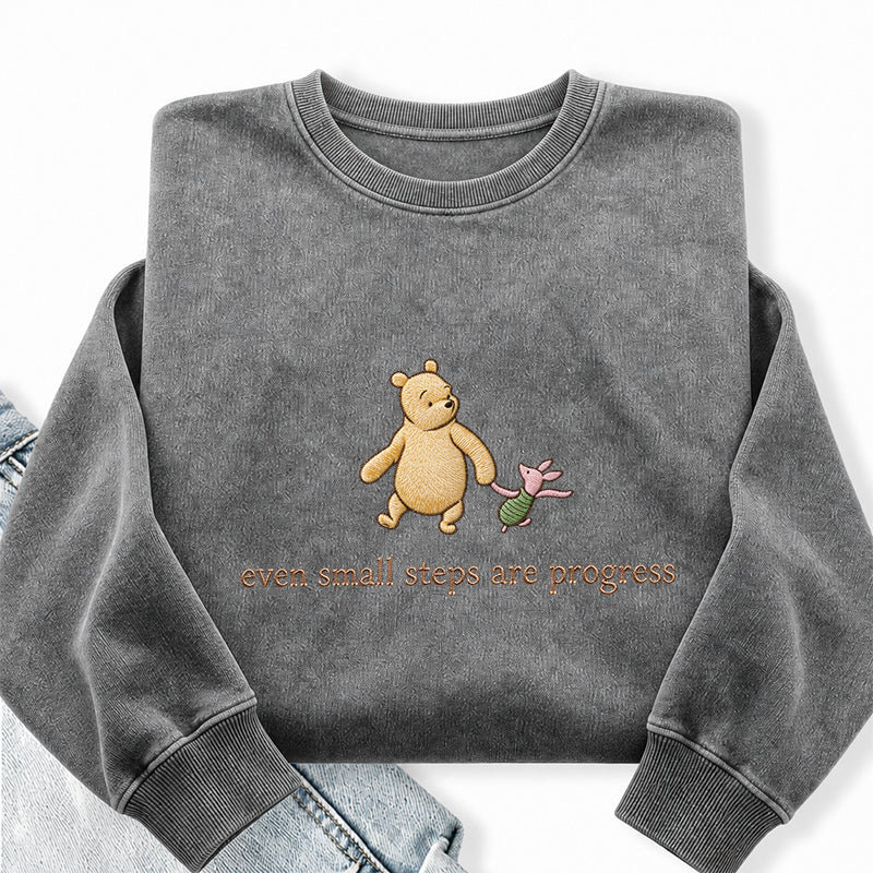 Embroidered Even Small Steps Are Progress Washed Crewneck Sweatshirt