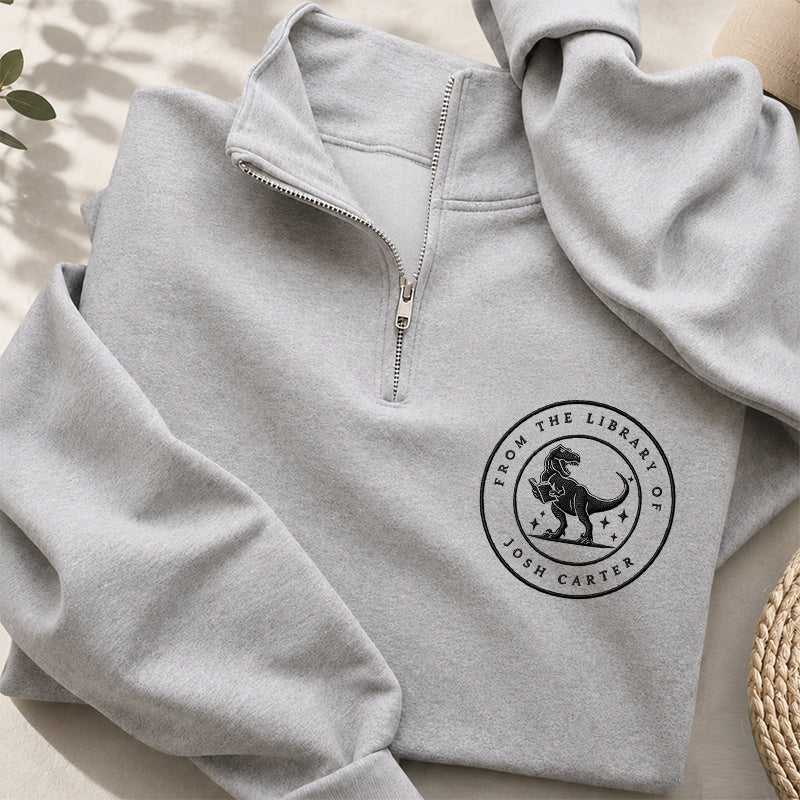 Embroidered Dinosaur From The Library Classic Quarter Zip Sweatshirt