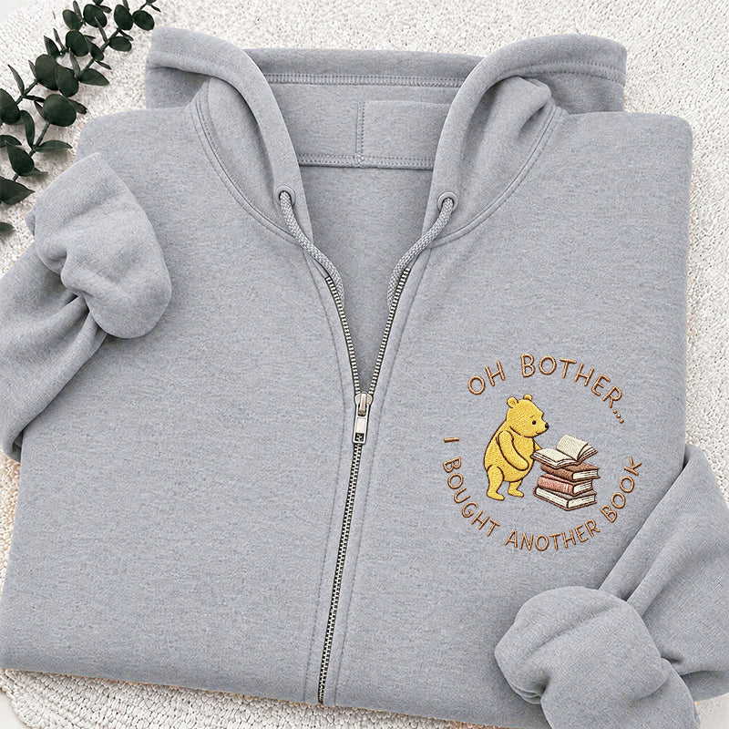 Embroidered Funny Bear Reading Books Classic Adult Unisex Full Zip Hoodie