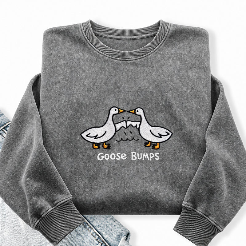 Embroidered Funny Goose Bumps Washed Crewneck Sweatshirt