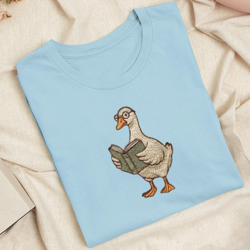 Embroidered Reading Goose Classic Adult Unisex Crew Neck T-Shirt