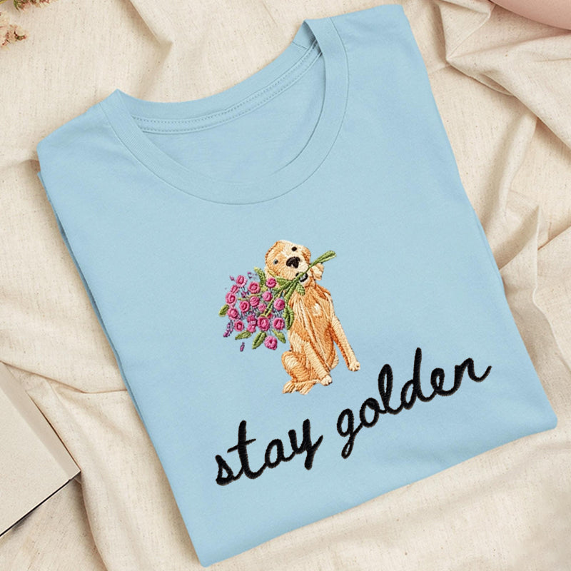 Embroidered Stay Golden Classic Adult Unisex Crew Neck T-Shirt