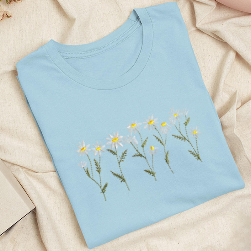 Embroidered Daisy Classic Adult Unisex Crew Neck T-Shirt