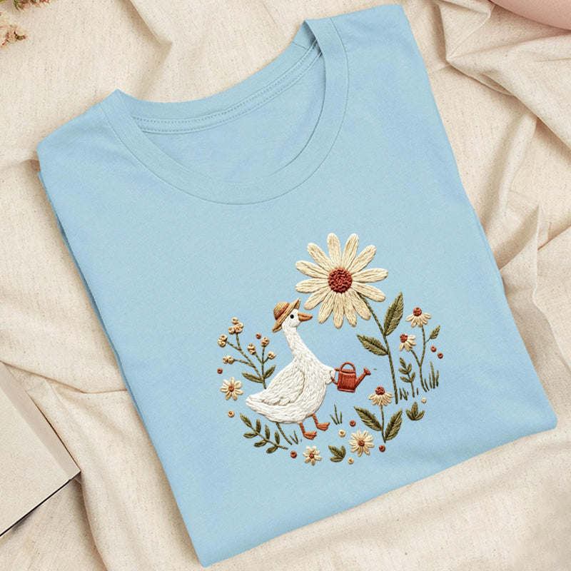 Embroidered Goose Garden Classic Adult Unisex Crew Neck T-Shirt