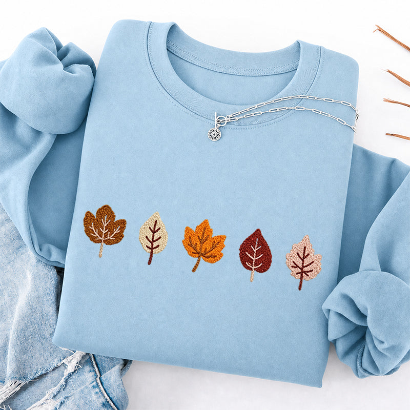 Embroidered Fall Leaves Classic Crewneck Sweatshirt