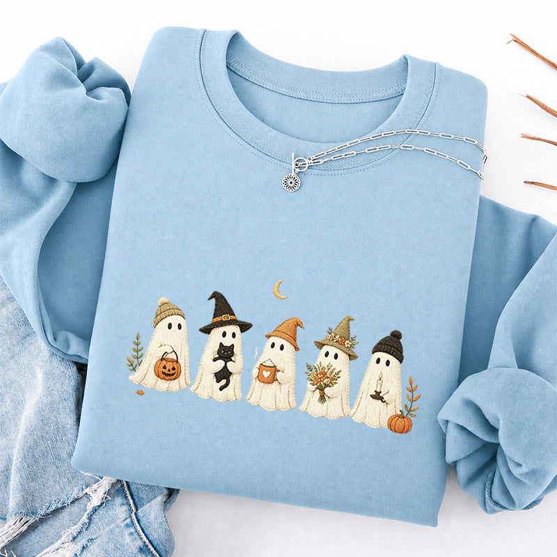 Embroidered Little Ghost Parade Classic Crewneck Sweatshirt