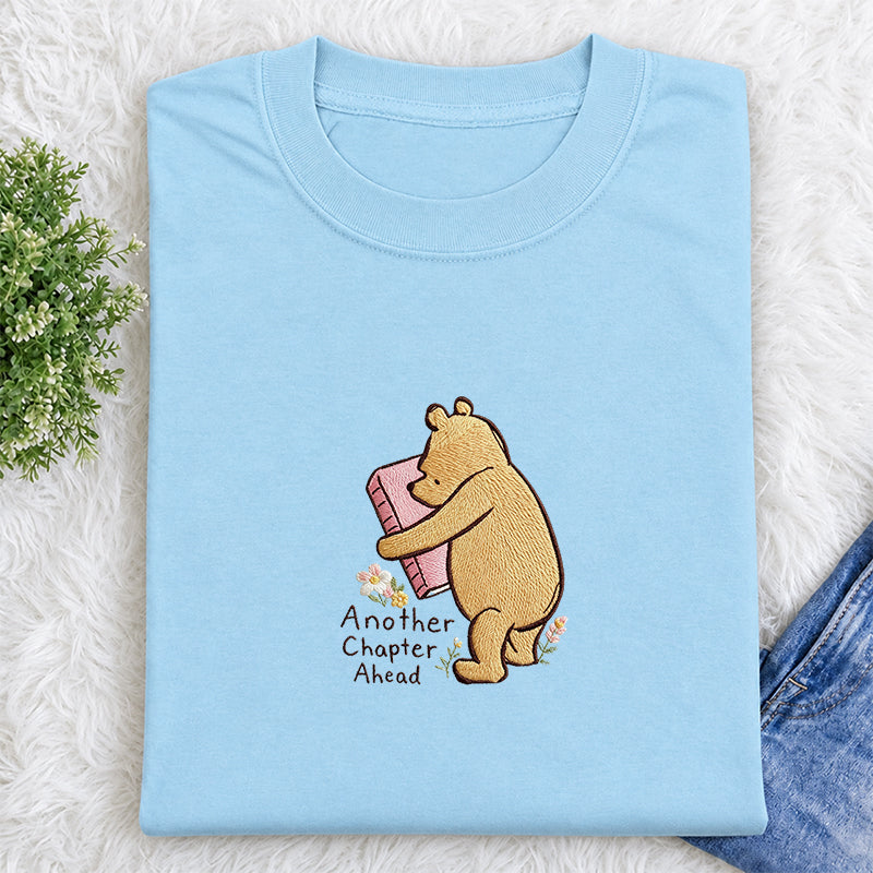 Embroidered Reading Bear Another Chapter Classic Crew Neck T-Shirt