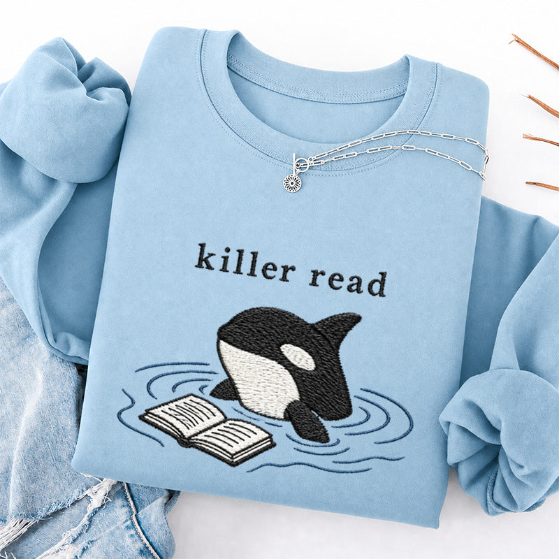 Embroidered Killer Read Orca Classic Crewneck Sweatshirt