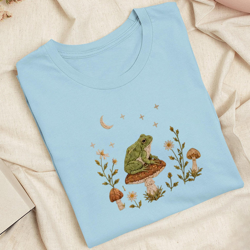 Embroidered Frog Mushroom Classic Adult Unisex Crew Neck T-Shirt