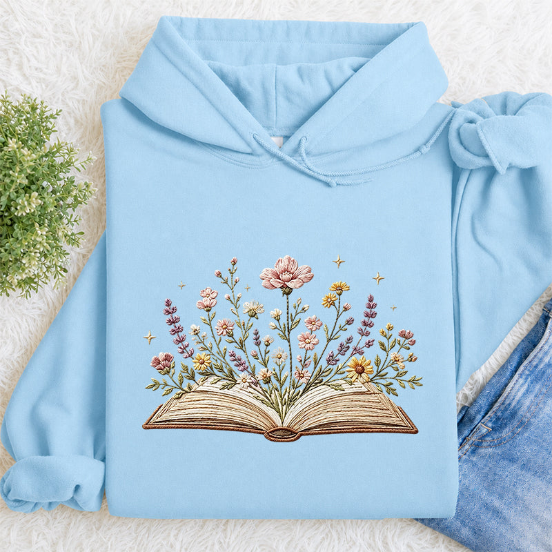 Embroidered Floral Book Classic Adult Unisex Hoodie