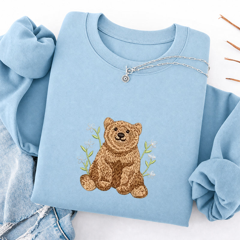Embroidered Floral Bear Classic Crewneck Sweatshirt