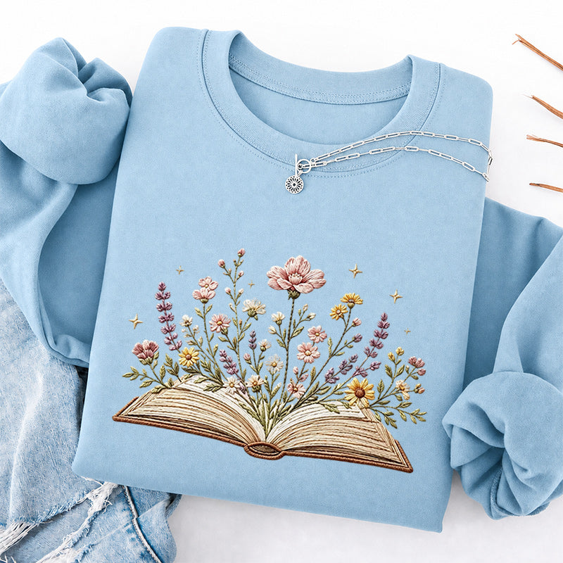 Embroidered Floral Book Classic Crewneck Sweatshirt