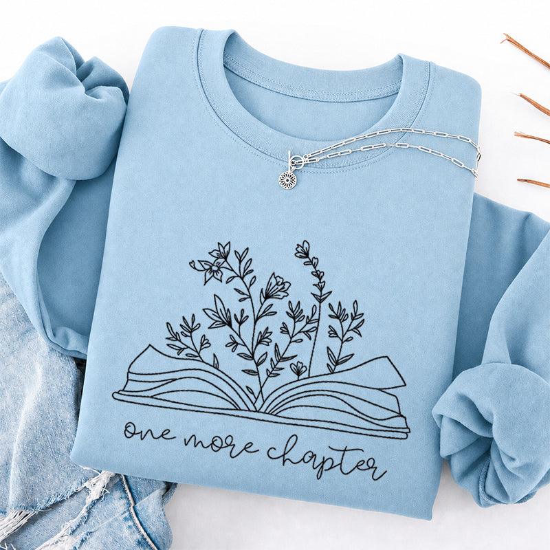 Embroidered One More Chapter Floral Book Classic Crewneck Sweatshirt