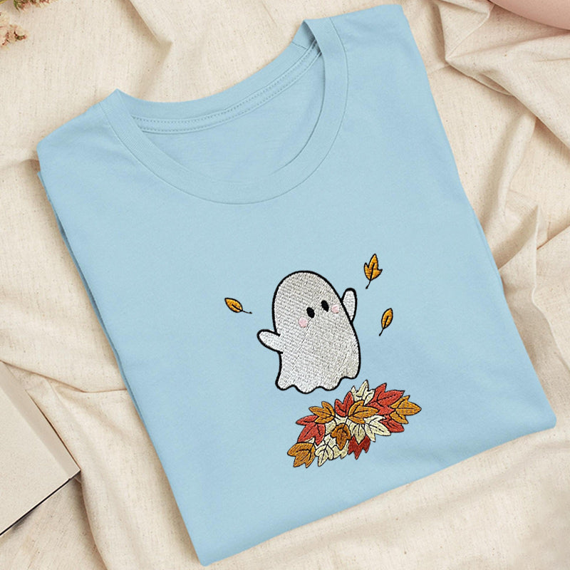 Embroidered Fall Ghost Classic Adult Unisex Crew Neck T-Shirt