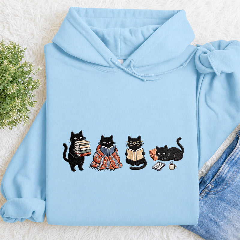 Embroidered Bookish Black Cats Classic Adult Unisex Hoodie