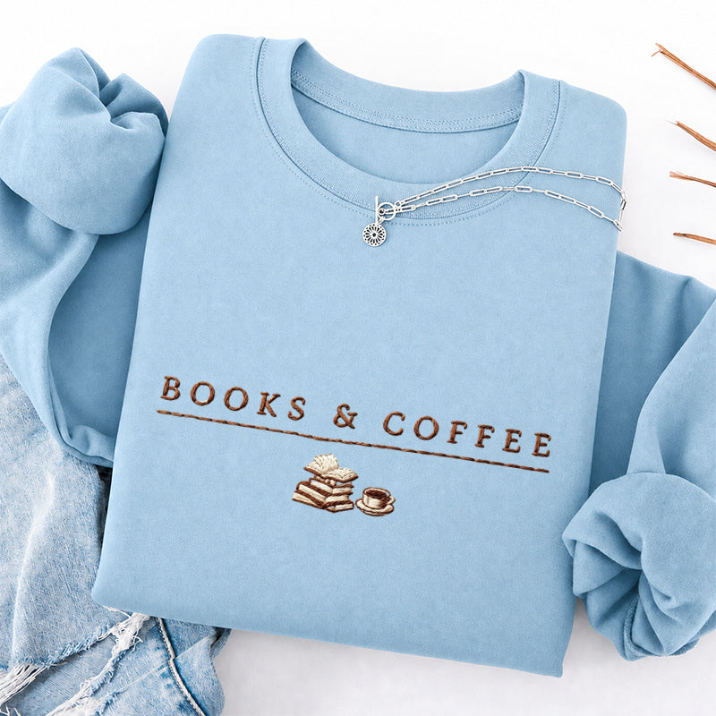Embroidered Books and Coffee Classic Crewneck Sweatshirt