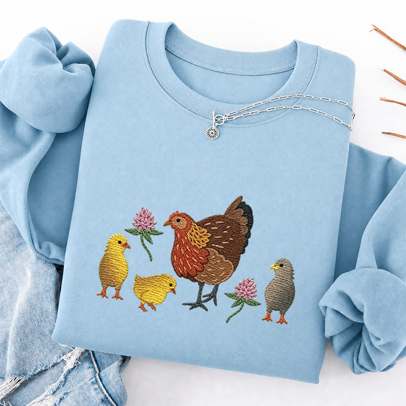 Embroidered Hen & Chicks Classic Crewneck Sweatshirt