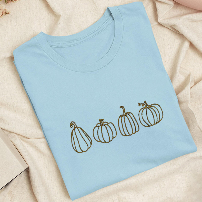 Embroidered Pumpkins Classic Adult Unisex Crew Neck T-Shirt