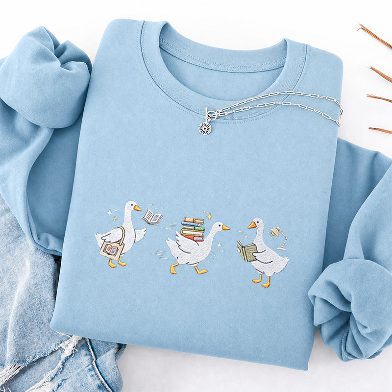 Embroidered Bookish Goose Classic Crewneck Sweatshirt