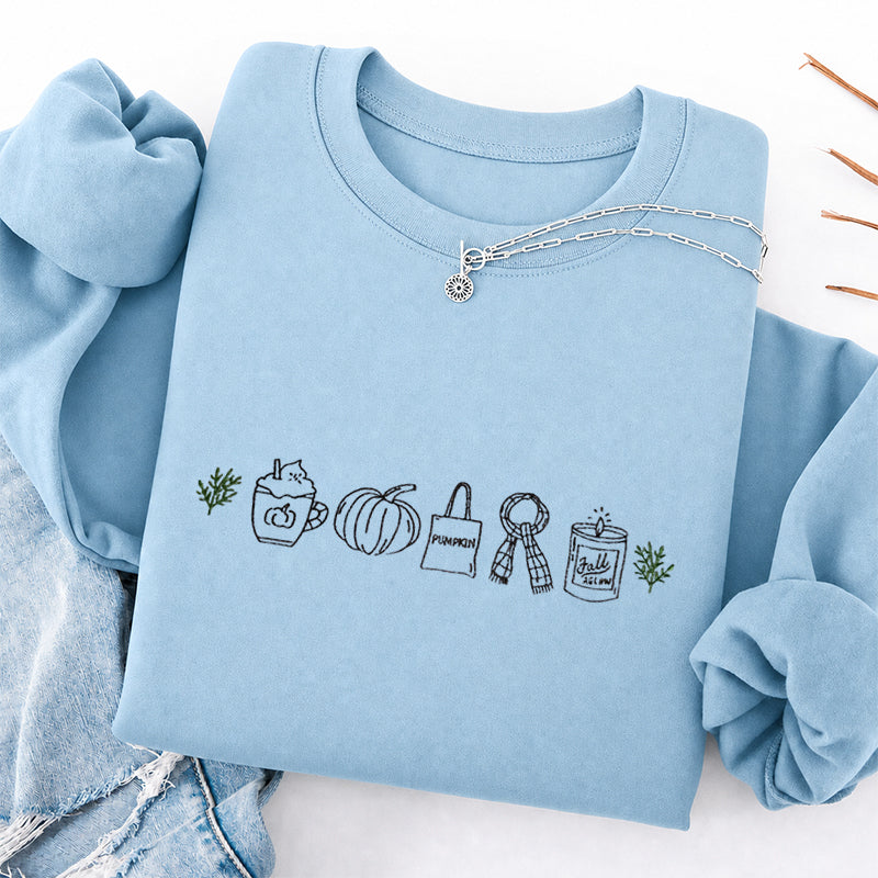Embroidered Fall Icons Classic Crewneck Sweatshirt