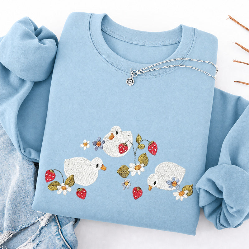 Embroidered Strawberry Duck Classic Crewneck Sweatshirt
