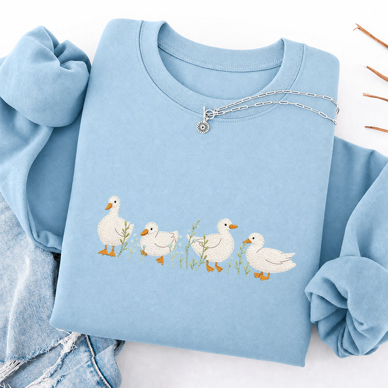Embroidered Floral Ducks Classic Crewneck Sweatshirt