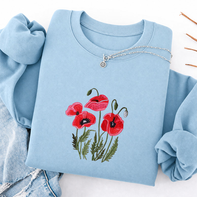 Embroidered Poppy Flower Classic Crewneck Sweatshirt