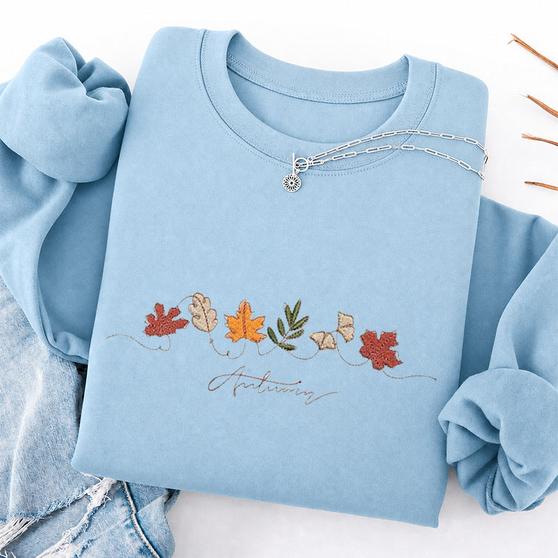 Embroidered Autumn Leaves Classic Crewneck Sweatshirt